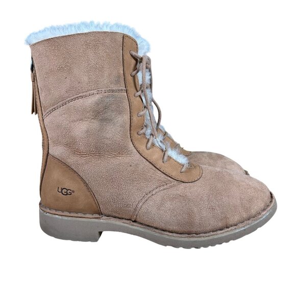 UGG Australia Daney Fully Lined Warm Lace-Up Suede Boots Chestnut Women's Size 7 - Picture 1 of 8